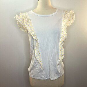 Cupio Women's Bright White Daisy Ruffle Stretch Top - Size Small - NWT